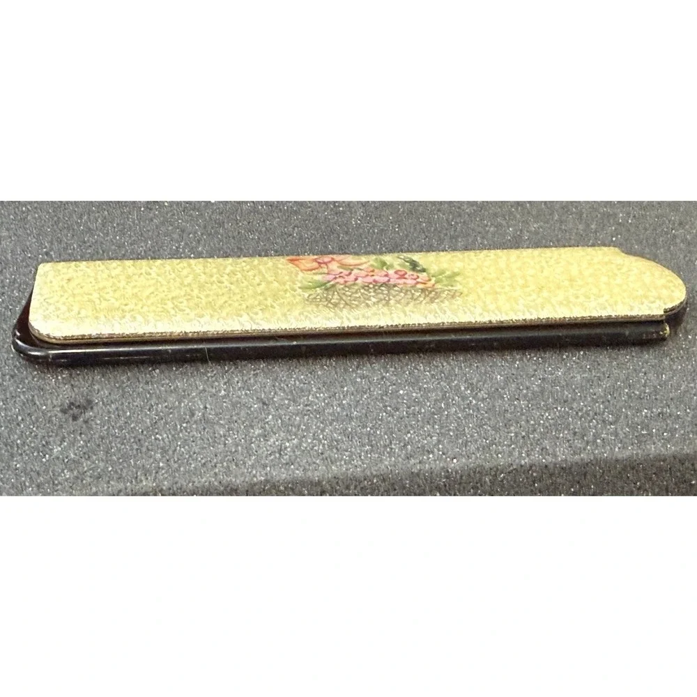 Vintage Brass Folding Purse Comb Travel Enamel Fold Textured Mid Century Modern